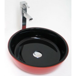  Black and Red Glass Countertop Bathroom Lavatory Vessel Sink - 16-1/2 x 4-1/2 Inch