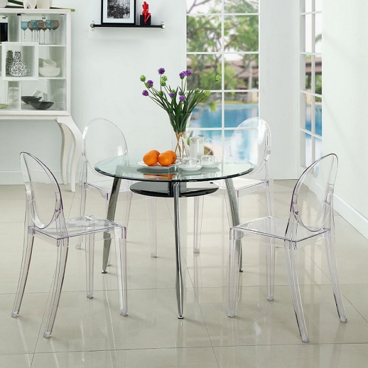 Set Of 4 Victoria Style Ghost Dining Chair Clear Color