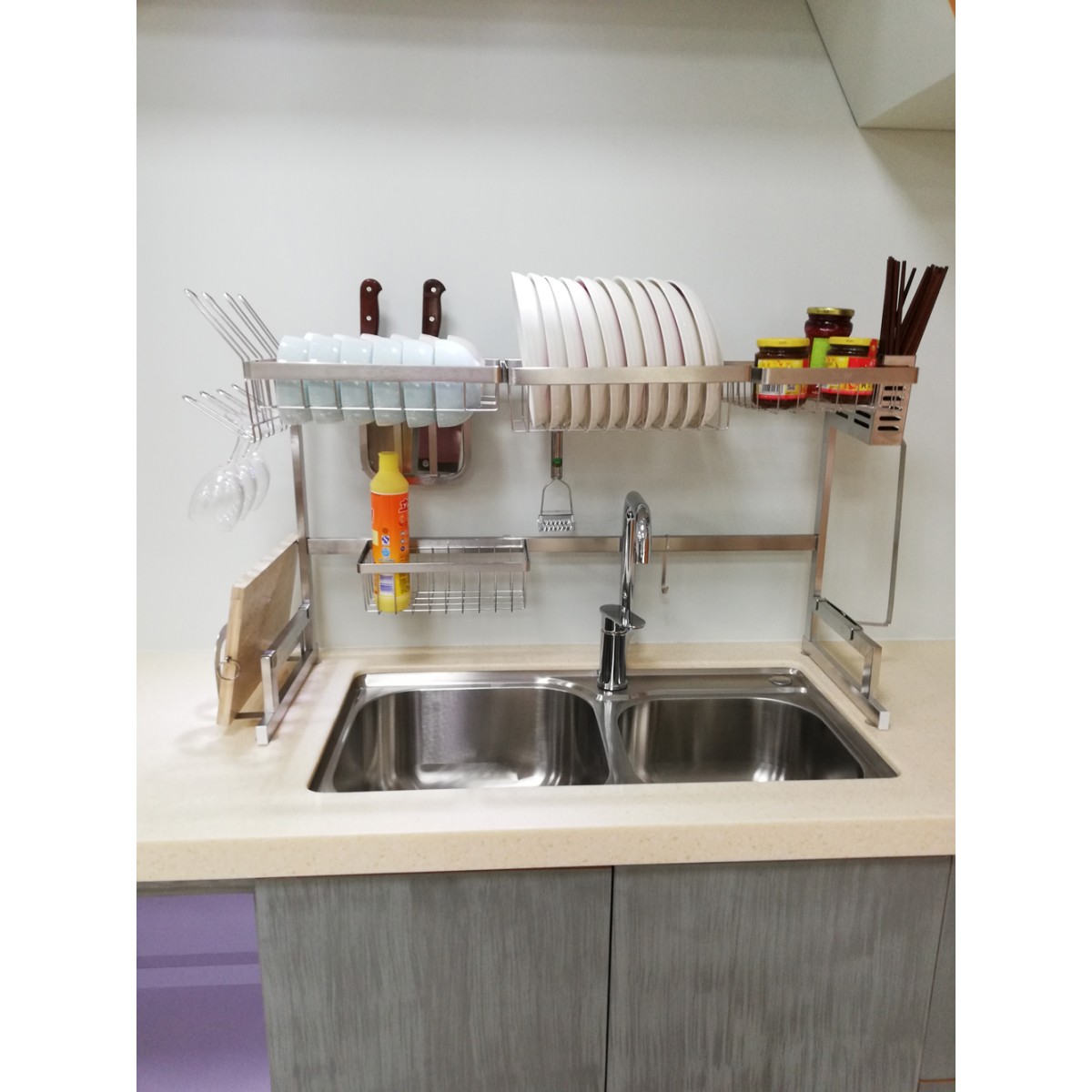 1pc Stainless Steel Sink Drying Rack, Modern Adjustable Over The Sink Dish  Rack For Kitchen