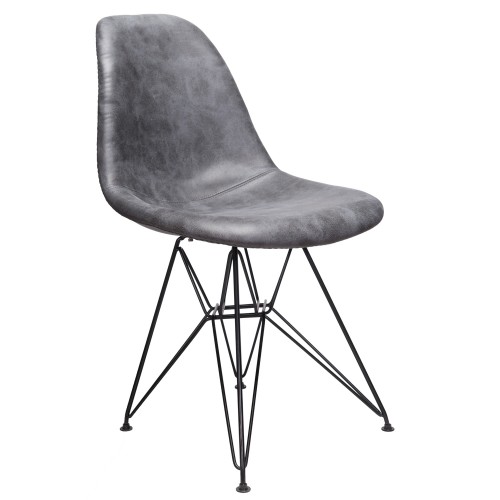 Markle Cool Gray Leatherette Fabric Upholstered DSR Dining Side Accent Chair with Black Steel Leg