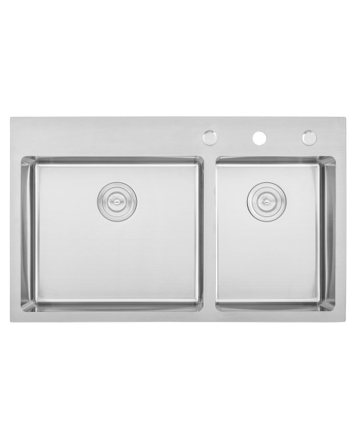 thumbnail image 2 of Ruvati 33 X 22 Inch Drop-in 60/40 Double Bowl Zero Radius Topmount Stainless Steel Kitchen Sink Ruvt1010 2 of 14