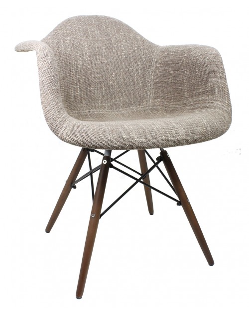 Brown Woven Fabric Accent Arm Chair with Dark Walnut Wood Eiffel Legs