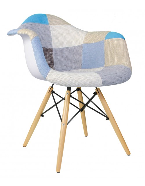 Patchwork Fabric Upholstered Mid-Century Accent Arm Chair
