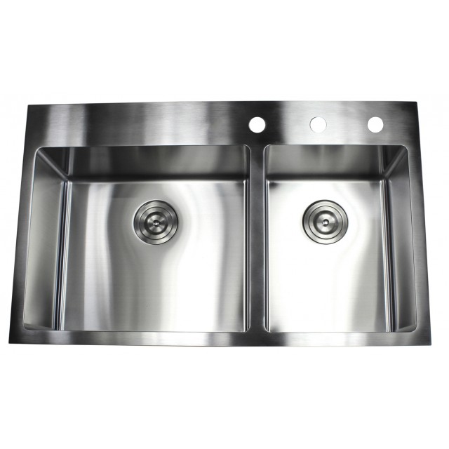 36 in. x 22 in. x 10 in. Topmount Drop-In Stainless Steel 16-Gauge 60/40  Offset Double Bowl Kitchen Sink in Brushed Stainless Steel Finish with  Solid ...