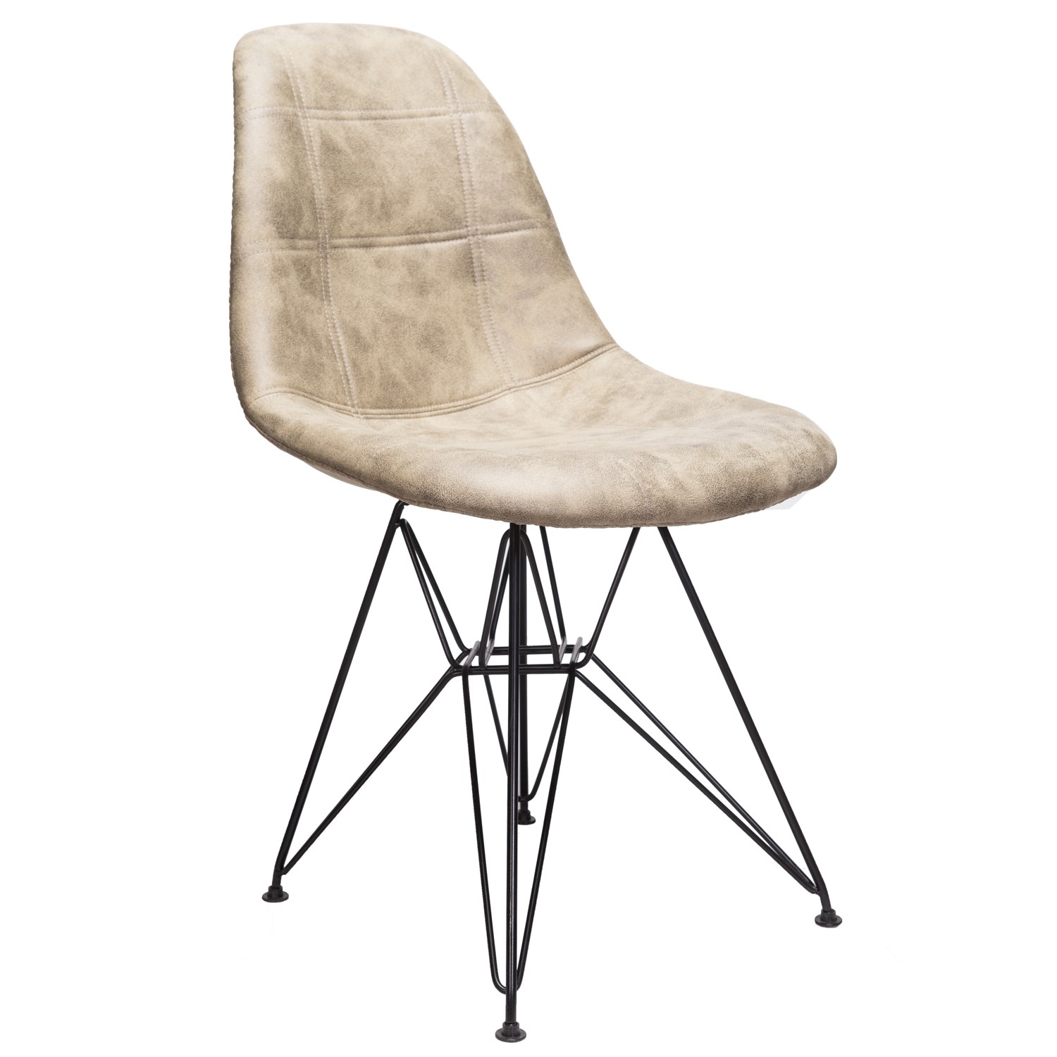 Moomin Checkerboard Light Brown Leatherette Fabric Upholstered DSR Dining Side Accent Chair with Black Steel Leg