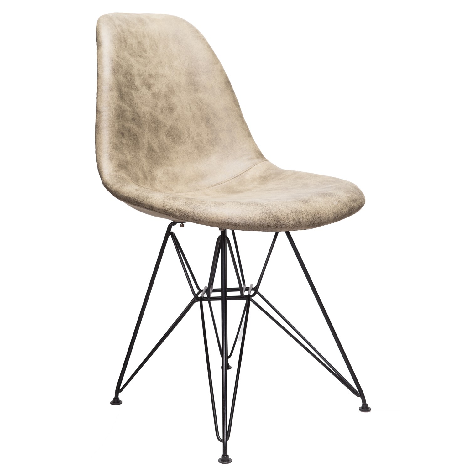 Markle Light Brown Leatherette Fabric Upholstered DSR Dining Side Accent Chair with Black Steel Leg