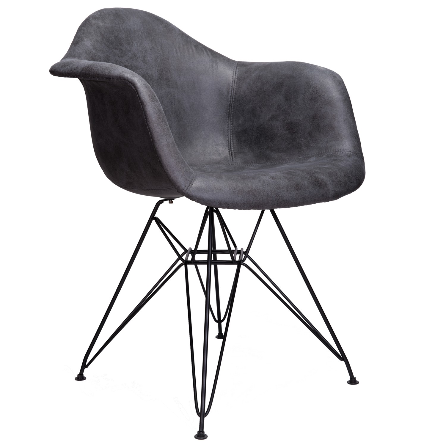 Markle Cool Gray Leatherette Fabric Upholstered DAR Armchair Accent Chair with Black Steel Leg