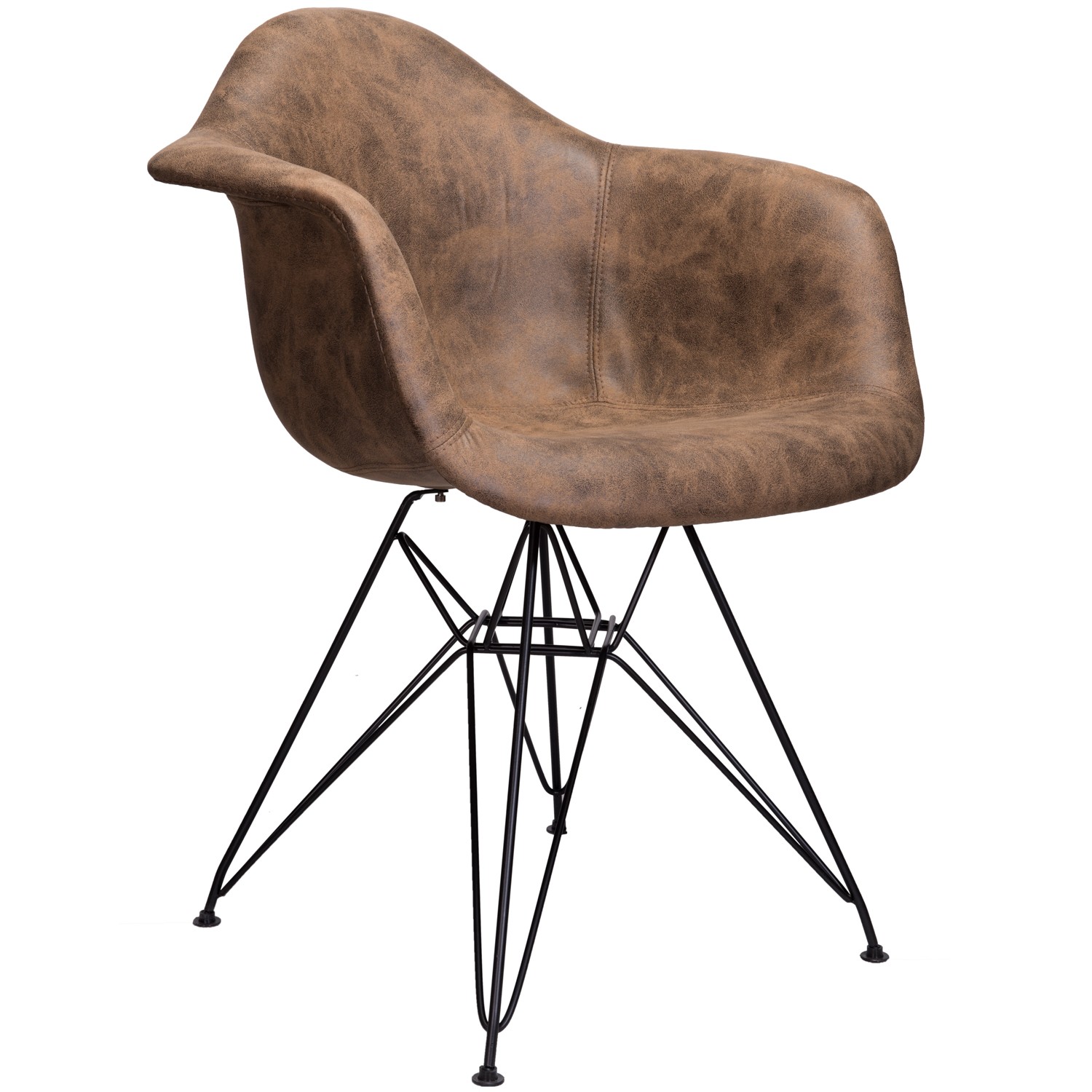 Markle Dark Brown Leatherette Fabric Upholstered DAR Armchair Accent Chair with Black Steel Leg