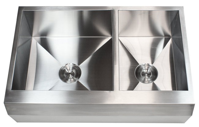 33 Inch Stainless Steel 60/40 Double Bowl Zero Radius Well Angled Design Farm Apron Kitchen Sink 16 Gauge