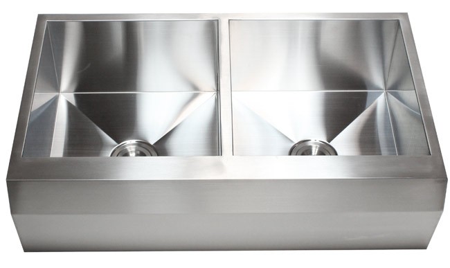 36 Inch Stainless Steel 50/50 Double Bowl Zero Radius Well Angled Design Farm Apron Kitchen Sink 16 Gauge