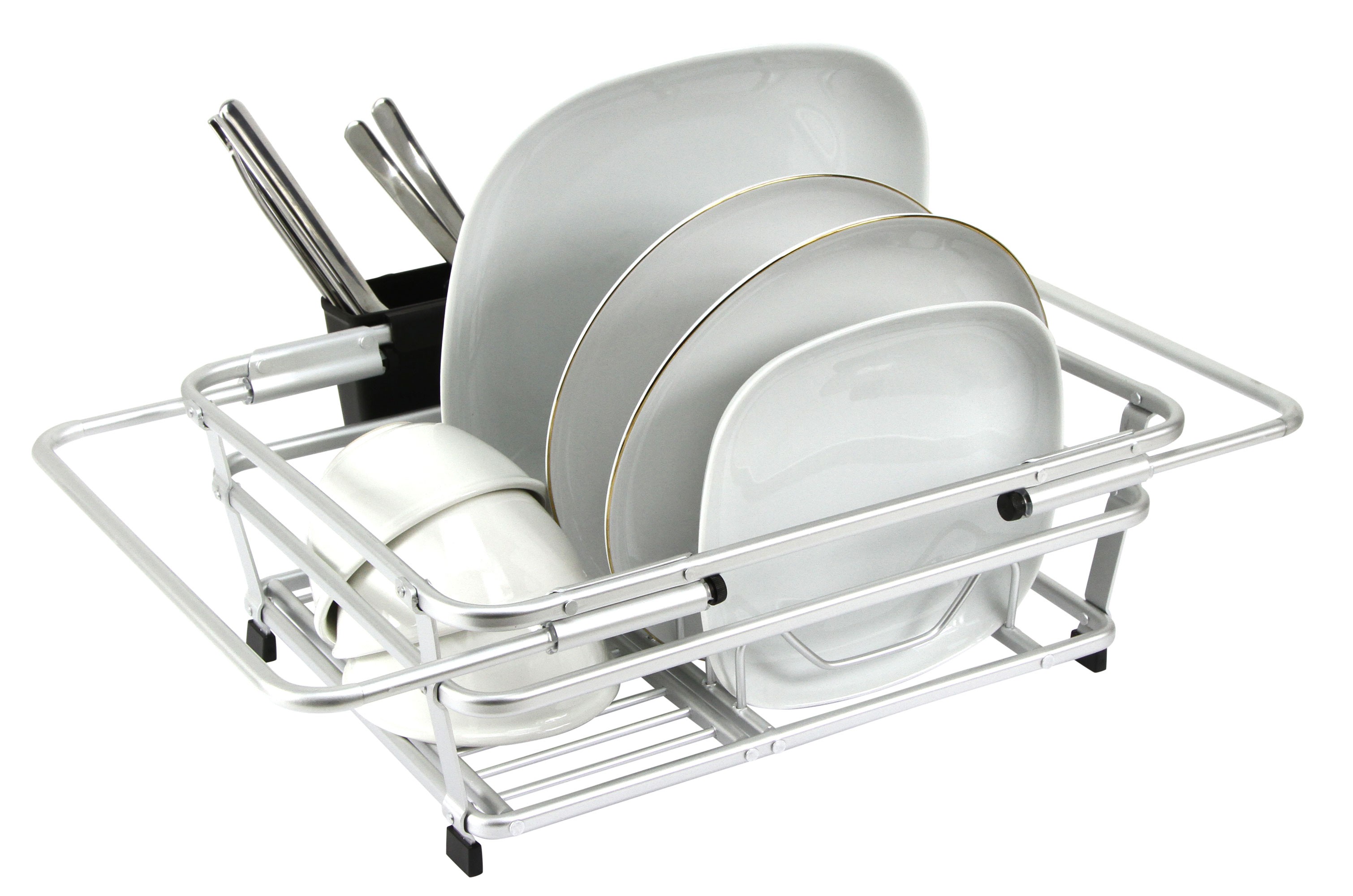 CozyBlock Expandable Aluminum Dish Drying Rack with Utensil Holder