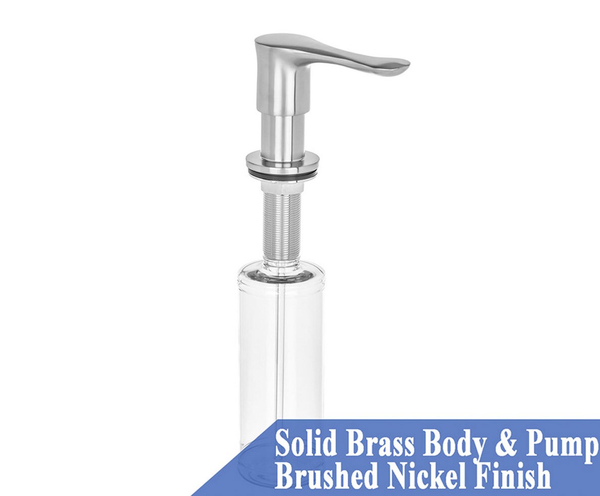 Round Shape All Metal Construction Deck / Countertop Mount Solid Brass Pump Hand / Dish Soap Dispenser Brushed Nickel
