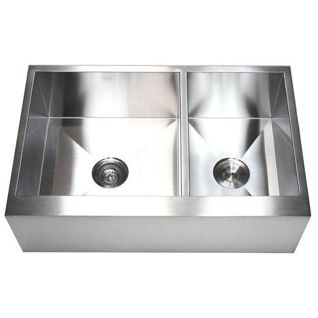 33 Inch Stainless Steel 60/40 Double Bowl Flat Front Farm Apron Kitchen Sink
