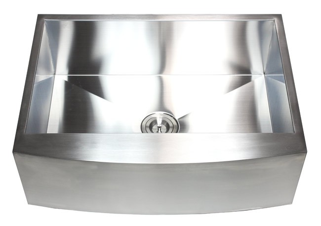 30 Inch Stainless Steel Single Bowl Curved Front Farm Apron Kitchen Sink Zero Radius Design