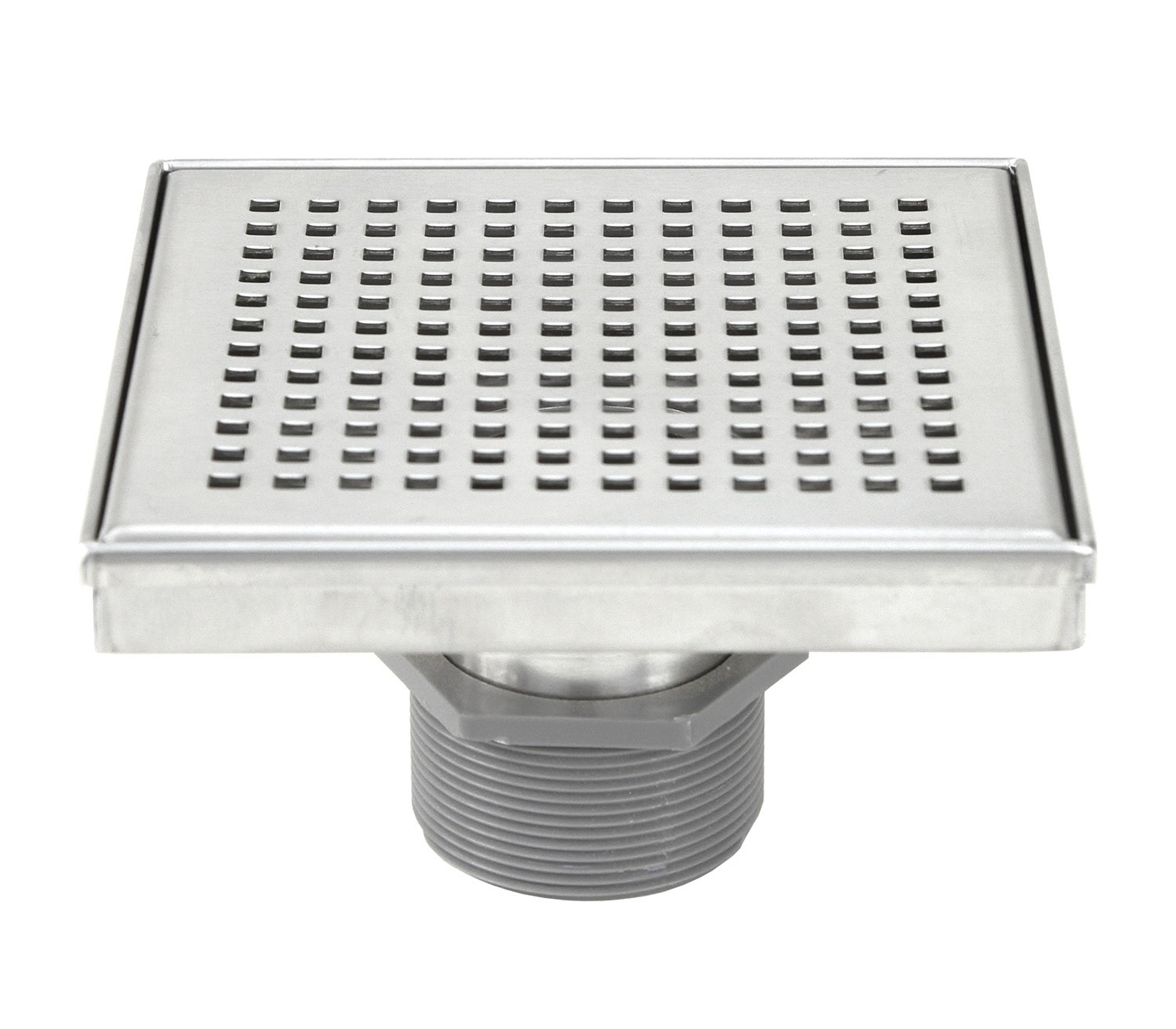 Shower Square Drain 6 Inch – Square Checker Pattern Grate – Brushed 304 Stainless Steel – with Threaded Adaptor  and Adjustable Leveling Feet