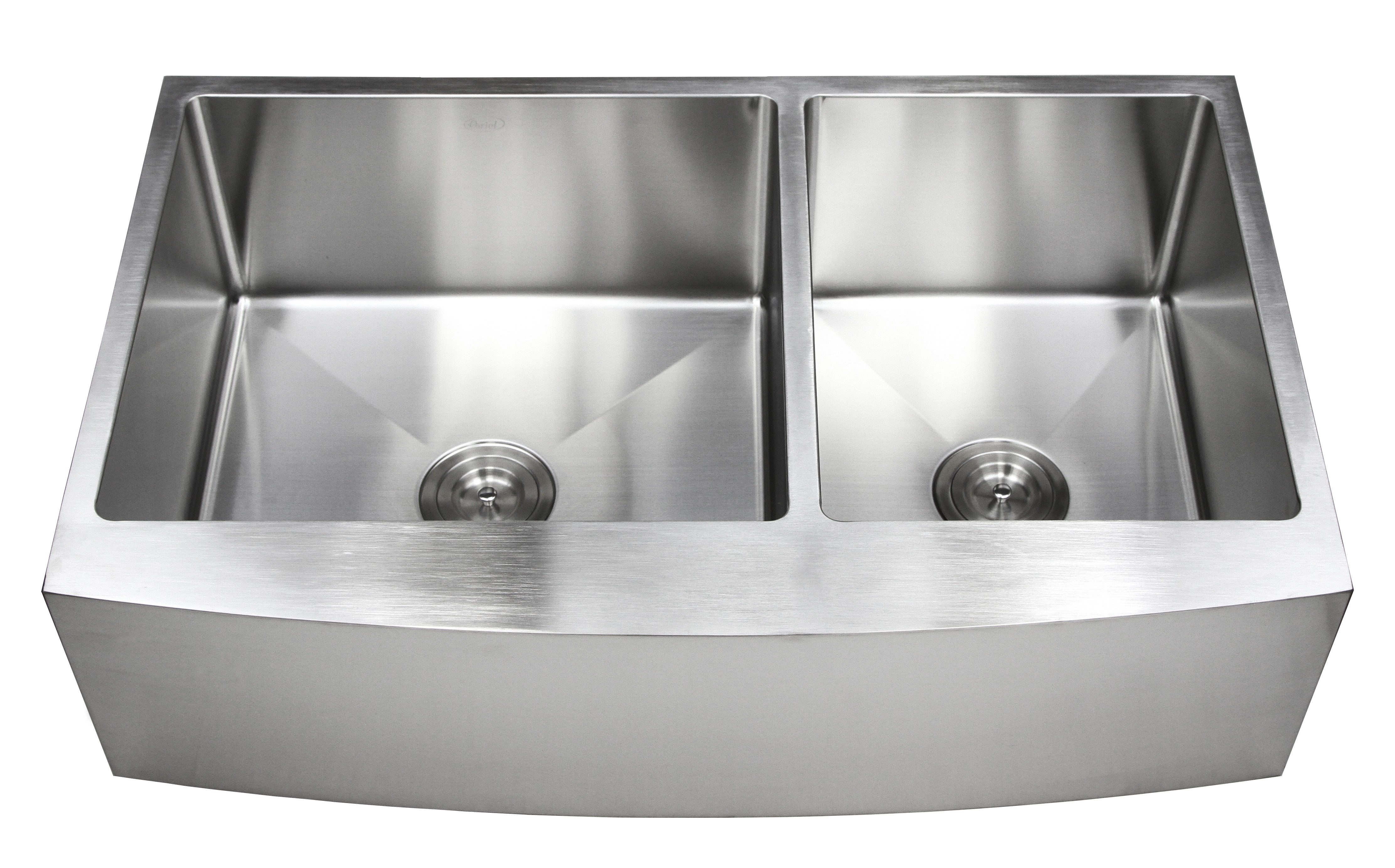 36 Inch Stainless Steel Curved Front Farm Apron 60/40 Double Bowl Kitchen Sink 15mm Radius Design - 16 Gauge
