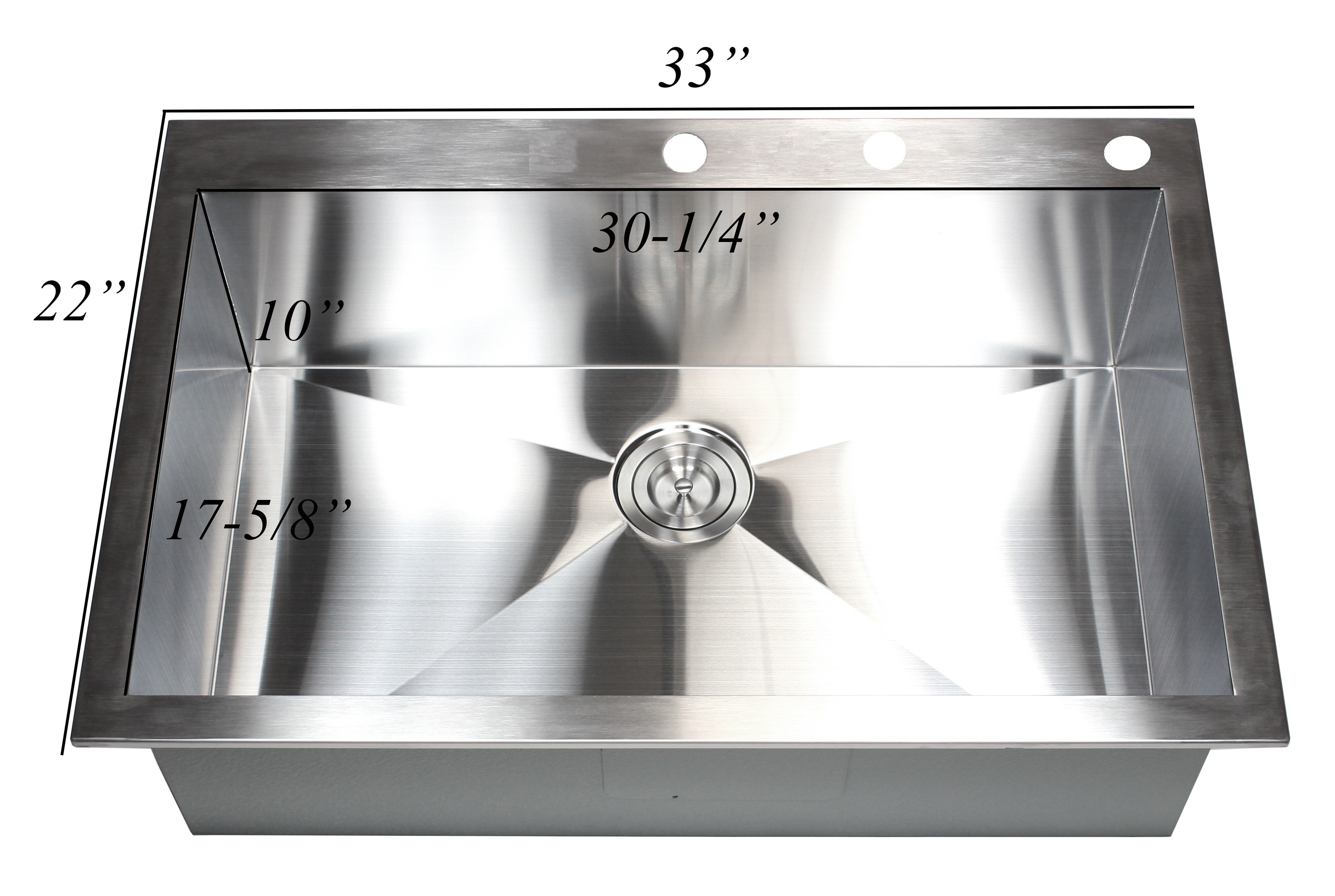33 Inch Top-Mount / Drop-In Stainless Steel Single Bowl Kitchen Sink Zero Radius Design