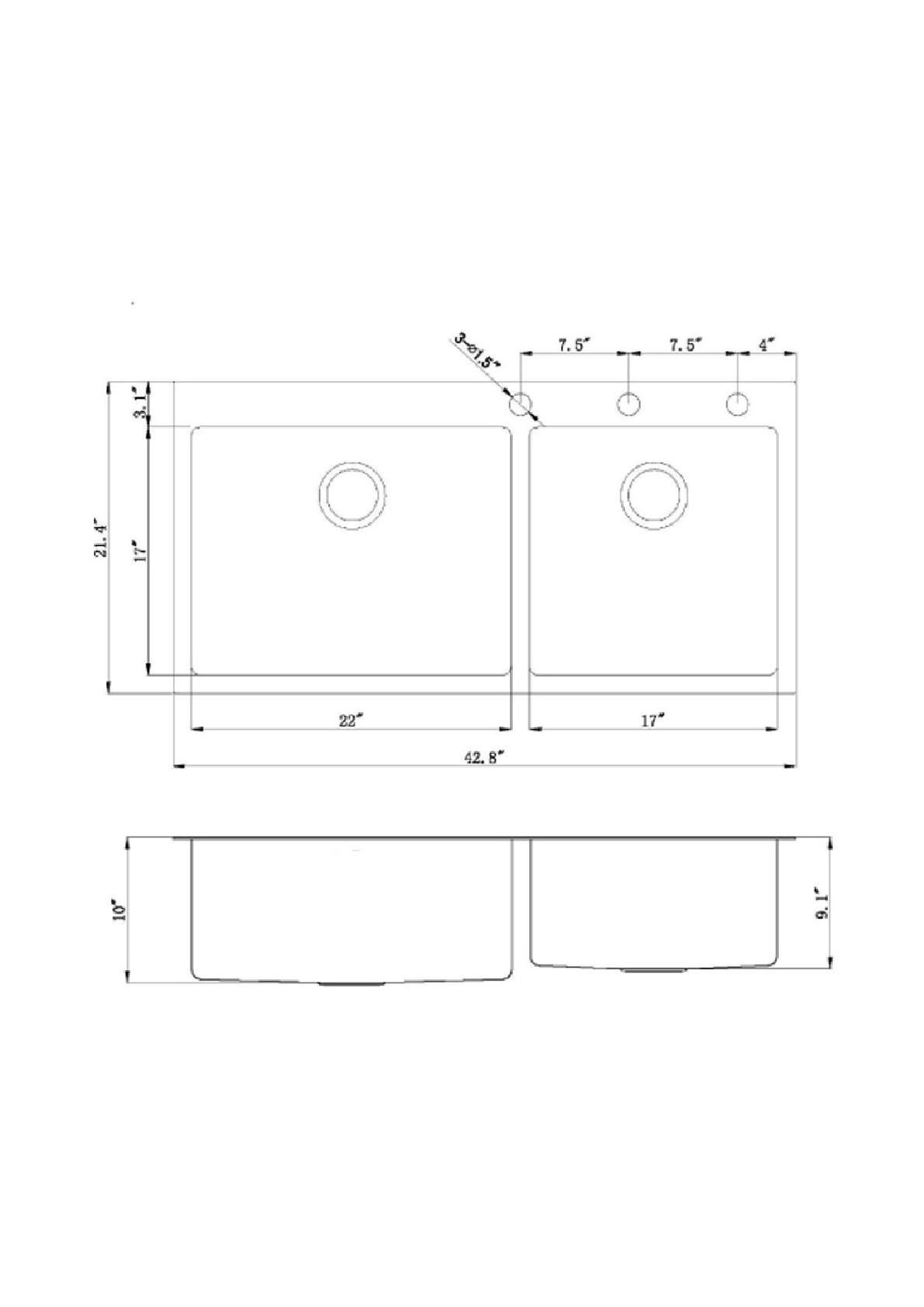 CozyBlock 43 Inch 16-Gauge Stainless Steel Topmount Drop-in ...