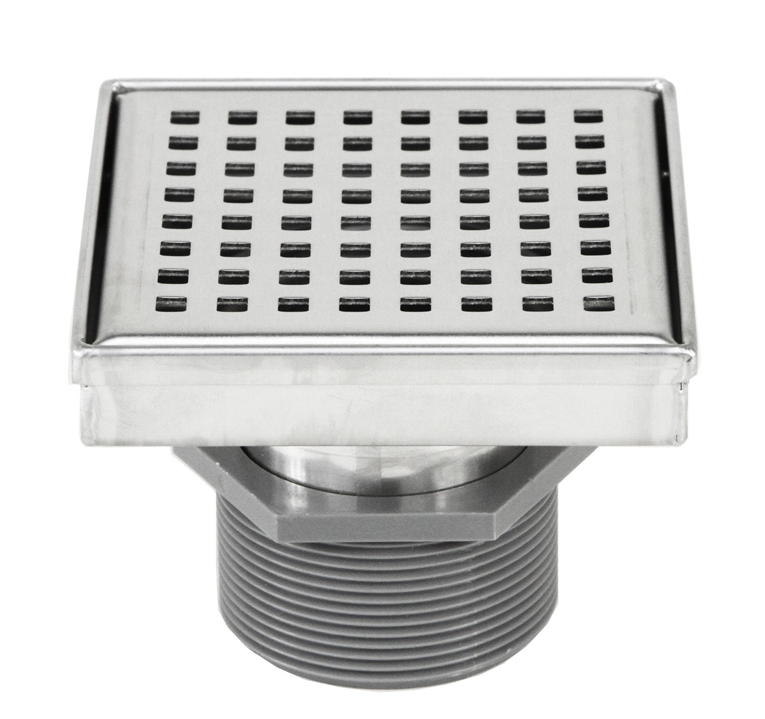 Shower Square Drain 4 Inch – Square Checker Pattern Grate – Brushed 304 Stainless Steel – with Threaded Adaptor  and Adjustable Leveling Feet