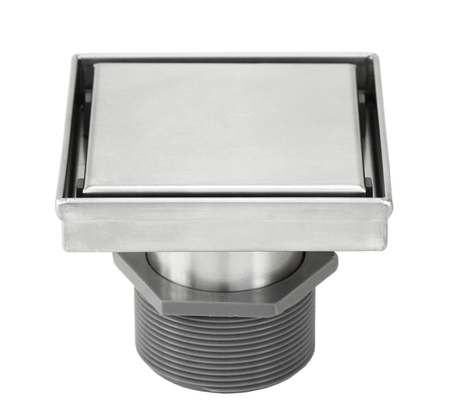 Shower Square Drain 4 Inch – 2 IN 1 Reversible Tile Insert & Flat Grate – Brushed 304 Stainless Steel – with Threaded Adaptor  and Adjustable Leveling Feet