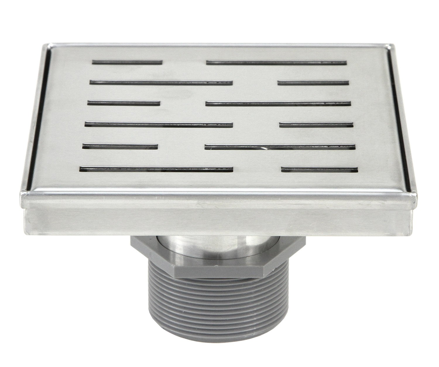Shower Square Drain 6 Inch – Stripe Pattern Grate – Brushed 304 Stainless Steel – with Threaded Adaptor  and Adjustable Leveling Feet