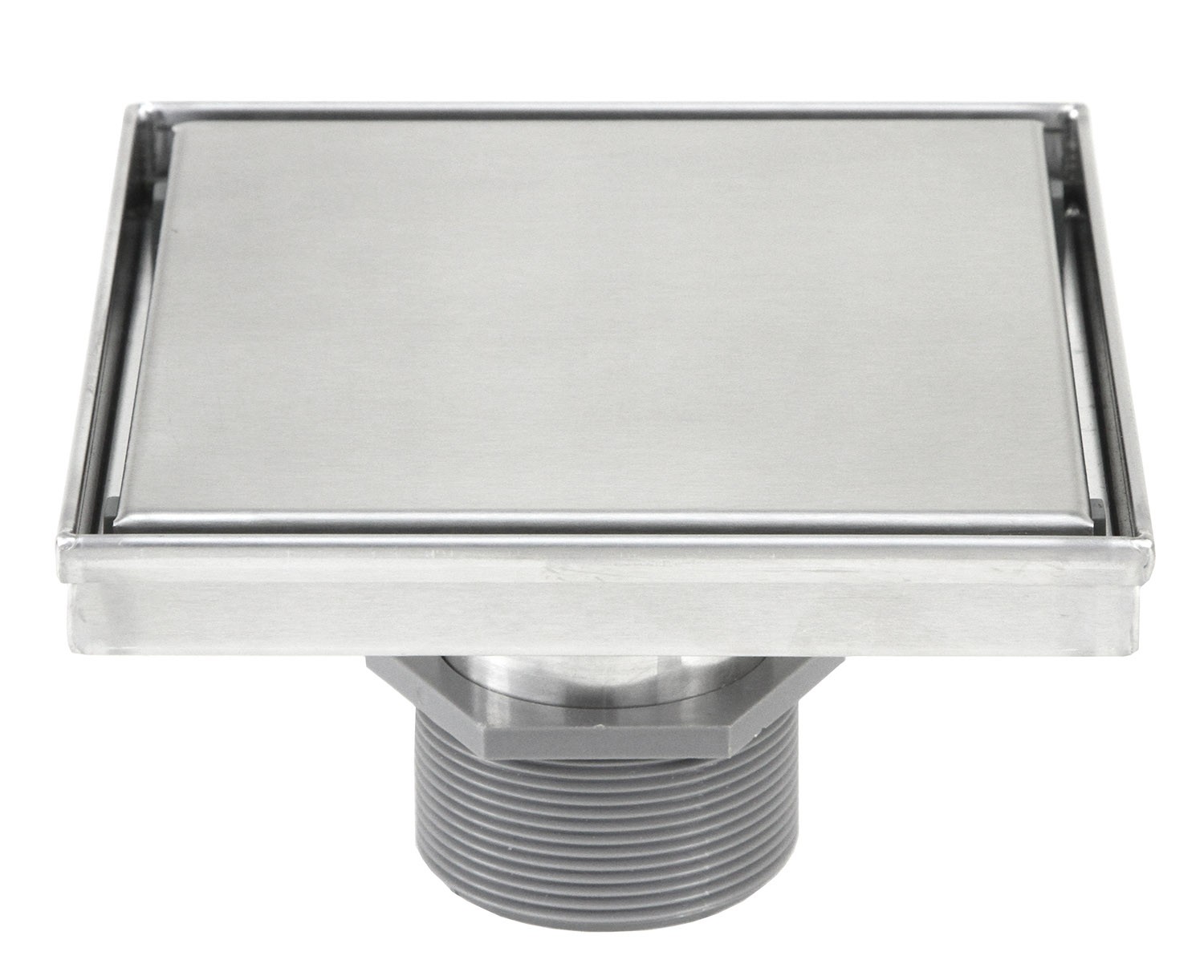 Shower Square Drain 6 Inch – 2 IN 1 Reversible Tile Insert & Flat Grate – Brushed 304 Stainless Steel – with Threaded Adaptor  and Adjustable Leveling Feet