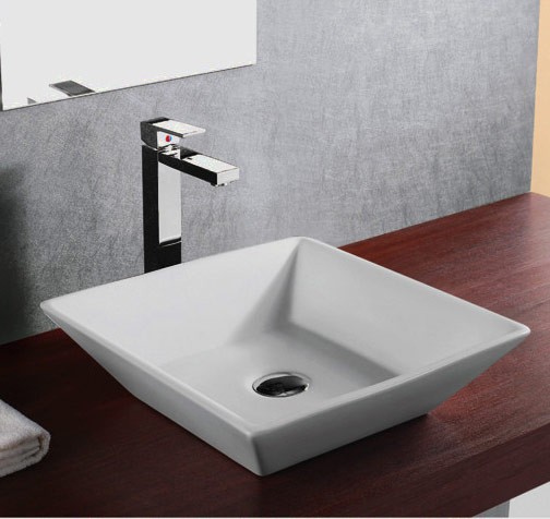 European Design Slope Wall Porcelain Ceramic Countertop Bathroom Vessel Sink - 16 x 16 x 4-1/2 Inch