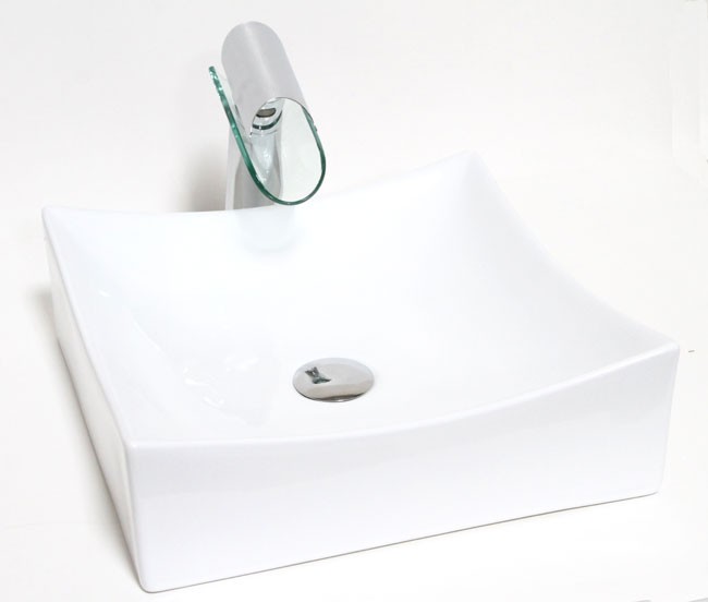 European Style Square Porcelain Ceramic Countertop Bathroom Vessel Sink - 15-1/2 x 15-1/2 x 5 Inch