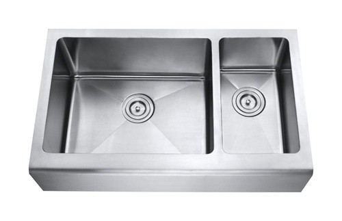 33 Inch Stainless Steel Smooth Flat Front Farm Apron Kitchen Sink 70/30 Double Bowl 15mm Radius Design
