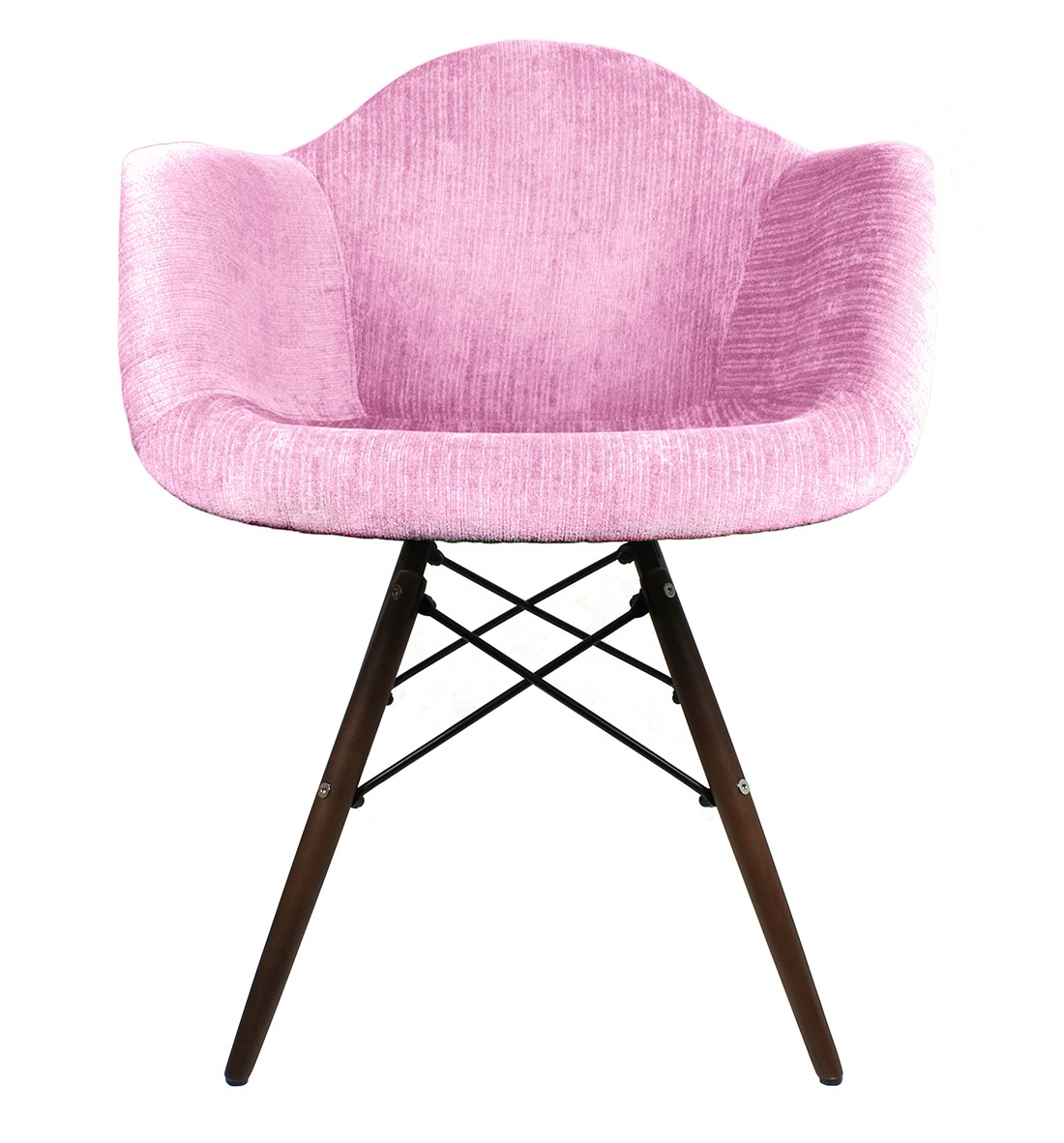 Pink Velvet Fabric Accent Arm Chair with Dark Walnut Wood Eiffel Legs