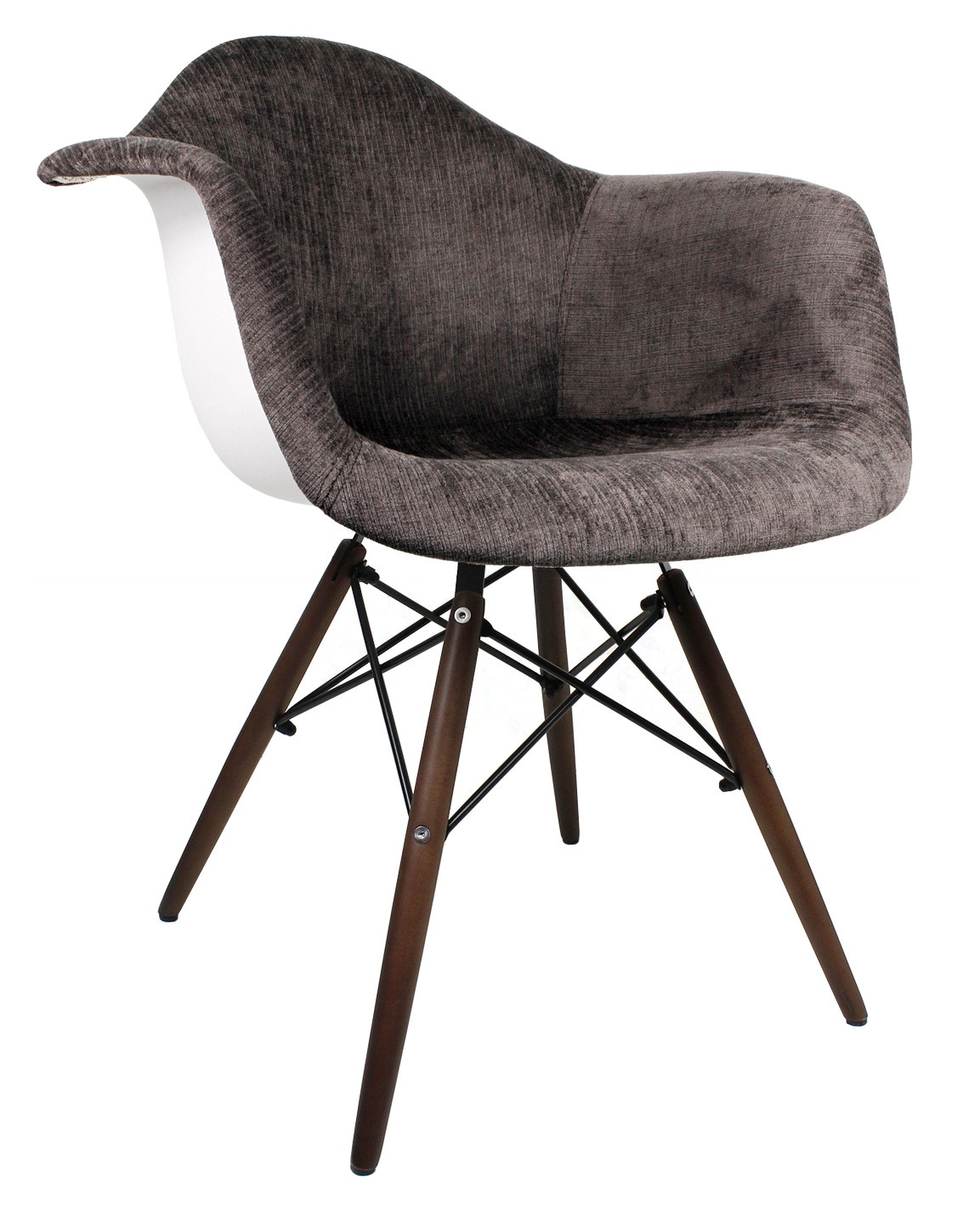 Cocoa Brown Velvet Fabric Accent Arm Chair with Dark Walnut Wood Eiffel Legs