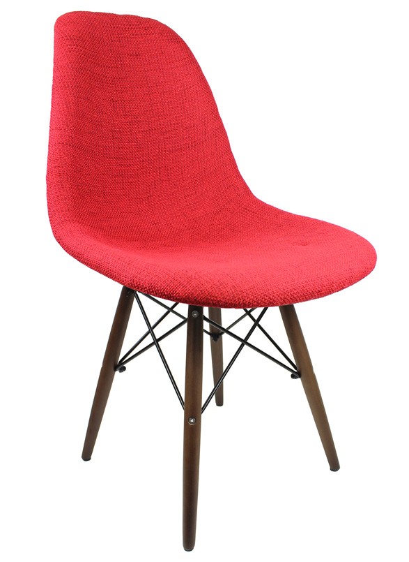 Red Fabric Upholstered Accent Chair with Dark Walnut Wood Eiffel Legs