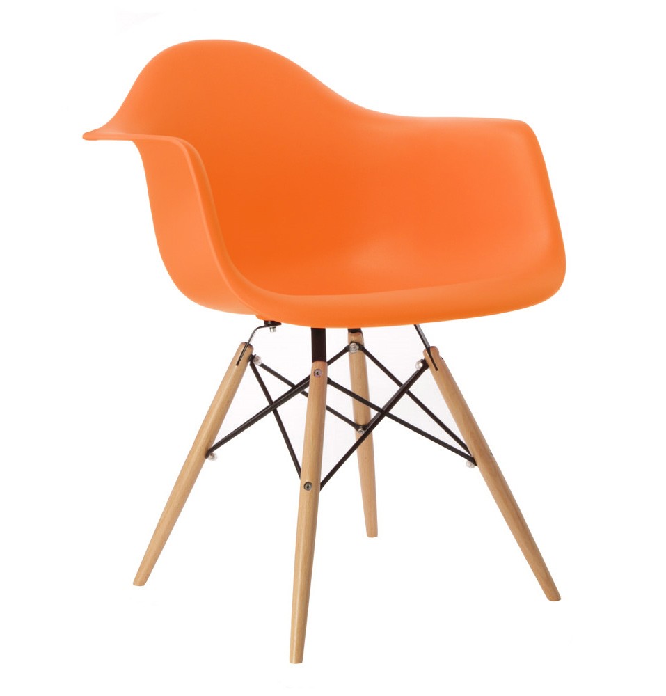 DAW Molded Orange Plastic Dining Armchair with Wood Eiffel Legs