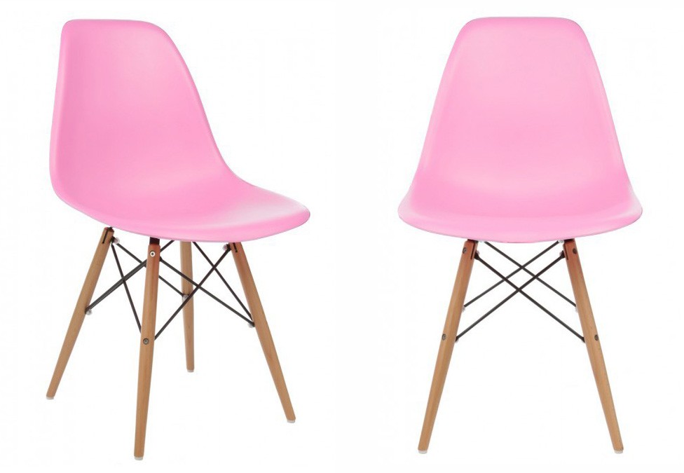 Set of 2 Eames Style DSW Molded Pink Plastic Dining Shell