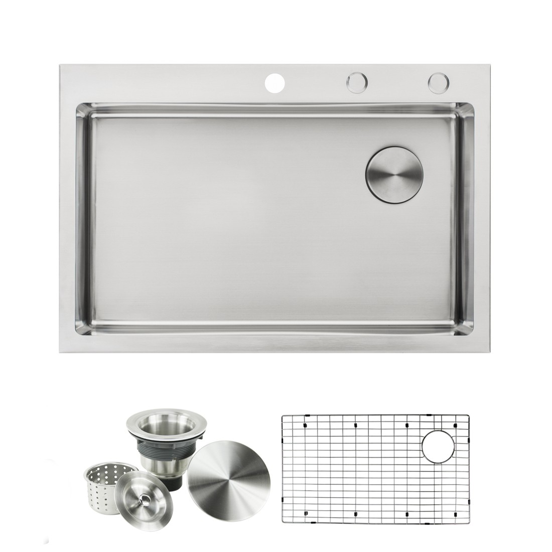 Lyrids 33 Inch Topmount / Drop-in Stainless Steel Sink, Offset Drain Opening, True 16-Gauge Bowl w/ 9-Gauge Deck, Includes Bottom Protective Grid & Strainer 