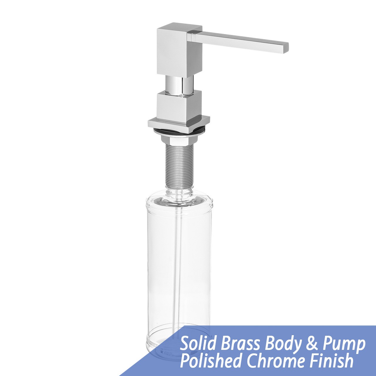 Square Shape All Metal Construction Deck / Countertop Mount Solid Brass Pump Hand / Dish Soap Dispenser Polish Chrome 