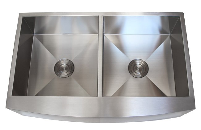 36 Inch Stainless Steel Curved Front Farmhouse Apron Kitchen Sink 50/50 Double Bowl