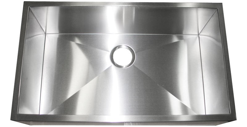 32 Inch Stainless Steel Flat Front Farm Apron Single Bowl Kitchen Sink Zero Radius Design