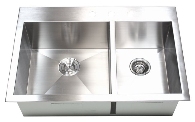 33 Inch Top-Mount / Drop-In Stainless Steel 60/40 Double Bowl Kitchen Sink Zero Radius Design