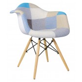 Patchwork Fabric Upholstered Mid-Century Accent Arm Chair